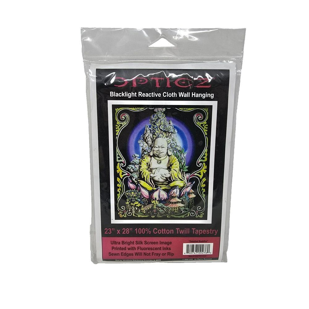 Opticz Blacklight Cotton Twill Tapestry Wall Hanging 23" X 28" Buddha New